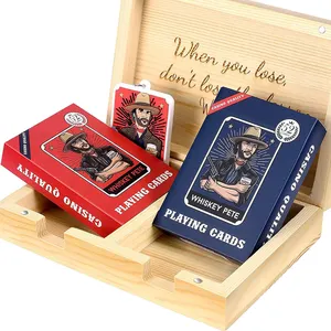 Low Price Solid Custom Logo Flip Lid Wooden Box Poker Slide Lid Wooden Playing Card Wood Box