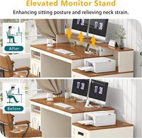 Bureau d'écriture spacieux de style farmhouse de 65 pouces avec support pour écran et multiprise, table d'ordinateur ergonomique avec armoire de rangement pour la maison