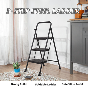Échelle pliante industrielle moderne à 3 marches en acier, légère, portable, peu encombrante, avec marches larges antidérapantes, capacité <span class=keywords><strong>de</strong></span> charge <span class=keywords><strong>de</strong></span> 330 lb, pour atelier - Product Image 1