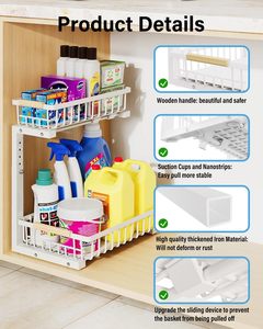 Double Tier <b>Standing</b> Kitchen Alloy Steel Sink Storage Shelves Height Adjustable Pull Cabinet Organizer Eco-Friendly - Product Image 4