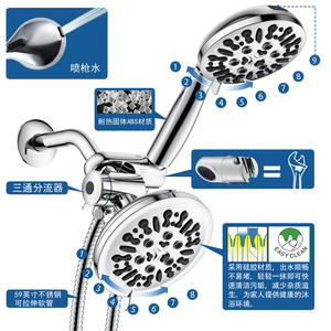 Juego de cabezal de ducha multifuncional de 9 modos con rociador superior tipo lluvia, diseño moderno para uso en el baño - Product Image 2