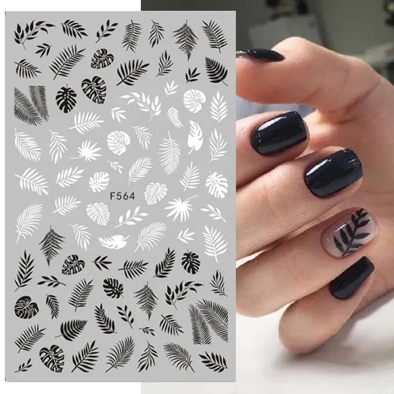 검은 흰색 편지 네일 스티커 손톱 예술 장식 DIY 단어 디자인 UV 젤 매력 추상 얼굴 라벨 슬라이더
