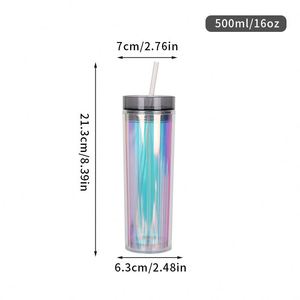 Custom 500Ml 16Oz Colorful Transparent Plastic Cup Stylish Home-Use Beverage Juice Cup for Women Water Tumbler Cup With Straw - Product Image 5
