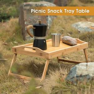 Table de lit en bambou, grands plateaux de petit-déjeuner 50x30CM avec pieds pliables, utilisation polyvalente comme table de lit - Product Image 5