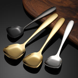 S004 304 Stainless Steel <b>Spoon</b> Square Head Flat Bottom Comfortable Handle For <b>Ice</b> <b>Cream</b> Desserts Student Use - Product Image 4