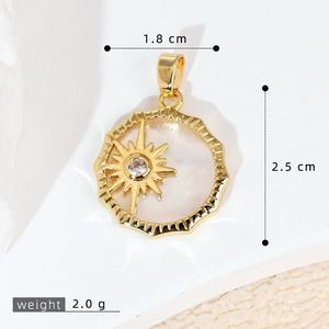 Colliers pour femmes en acier inoxydable 316L plaqué or 18 carats, bijoux tendance, lune et étoile, nacre naturelle ronde - Product Image 4