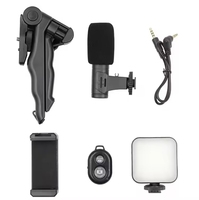Ay-49 Ensemble de mini trépieds professionnels pour selfie stick avec support de caméra de téléphone portable flexible, microphone et lumière LED