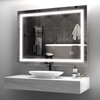 Espejo de Baño Moderno con Aspecto Plateado, Interruptor Táctil, Iluminación LED de Fondo, Multifunciones, Espejo Decorativo