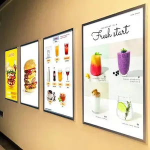 Lightbox pencere ekran A0/A1/A2/A3/A4 alüminyum Poster çerçevesi yapış Ultra ince reklam Metal aydınlatma Led ışık kutu