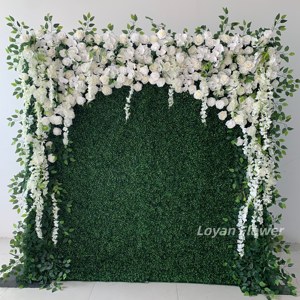 Panel Floral Modular de Flores Artificiales <span class=keywords><strong>con</strong></span> <span class=keywords><strong>Rosas</strong></span> <span class=keywords><strong>Blancas</strong></span> y <span class=keywords><strong>Rosas</strong></span> Rosadas y Follaje, Panel Floral Encajable para Decoración de Fiestas y Cabinas de Fotos - Product Image 4