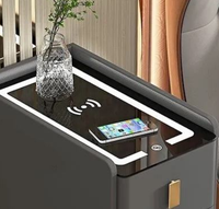 Table de chevet moderne en bois massif avec chargeur USB sans fil, rangement et haut-parleur intelligent - Trois tiroirs pour chambre à coucher
