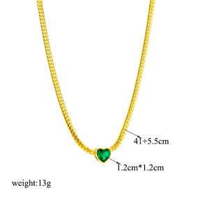 TD 2026 Nuevo Collar de Cadena de Clavícula de Acero Inoxidable Chapado en Oro con Dije de Corazón de Cristal Verde de Moda, Resistente al Deslustre, Joyería de Lujo, Regalo - Product Image 5