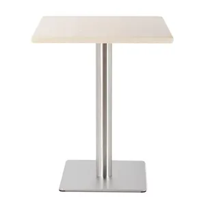 Light Wood Square Table with Metal Leg High Grade Stainless Steel Restaurant Table