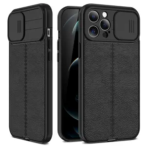 Luxe Lederen Textuur Zachte Achterkant Schuifregelaar Camera Lens Bescherming Telefoonhoesje Voor Iphone 14 13 12 11 Pro Max Xr Xs X 7 8 Plus