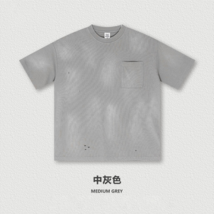 เสื้อยืดคอกลมแขนสั้นทรงโอเวอร์ไซส์สีเทาขนาดกลางสำหรับผู้ชาย ผ้าเจอร์ซีย์ถักสีพื้นลำลอง ผ้าฝ้าย 100% ระบายอากาศได้ดี - Product Image 1