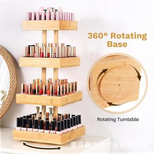 Support de rangement pour vernis à ongles en bambou, rotatif à 360 degrés, organisateur de cosmétiques en bois, présentoir de maquillage multi-niveaux - Product Image 1