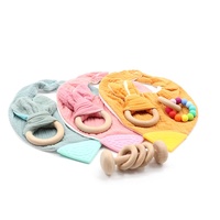 Hochet en bois sans BPA avec perles en silicone anneau dents jouet en bois de hêtre doux jouet pour bébé