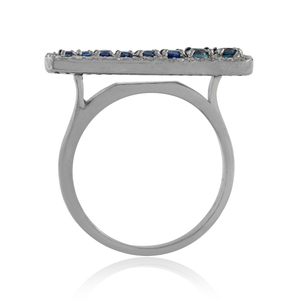 Bague de Cocktail de style victorien, argent Sterling 925, diamants et saphir bleu, ensemble de pierres précieuses, bijou fait à la main - Product Image 2