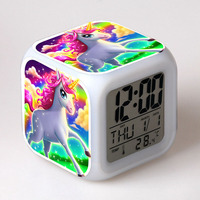 Reloj despertador electrónico de unicornio cúbico Reloj de caballo colorido con luz LED