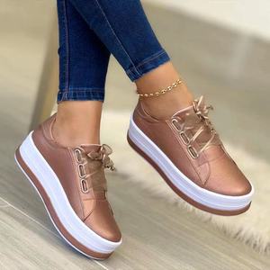 Femme Chaussures Casual Sneakers pour Femmes Round Toe Platform Lace Up Tennis Female Vulcanized Shoes Solid Color Ladies Loafers - Product Image 4