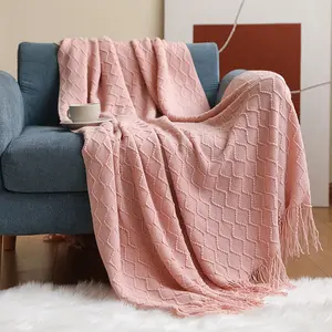 Couverture tricotée à pampilles, couverture de canapé de couleur unie, décoration de la maison, couverture nordique pour lit, vente en gros