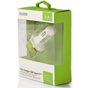 Chargeur de voiture Sweex 2xUSB USB-C 6A Blanc Vert - Product Image 3