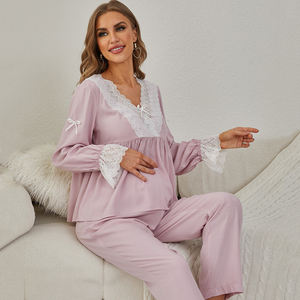 Nuovo pigiama premaman pigiama a manica lunga Set di graziosi abiti da notte da donna con apertura di lacci per la gravidanza - Product Image 1