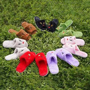 Pantofole in Peluche con Ricamo a Forma <span class=keywords><strong>di</strong></span> Renna Natalizia per Genitori e Figli, Calde Pantofole Invernali con Punta Aperta in Finta Pelliccia per Uomo, Donna e Bambini - Product Image 1