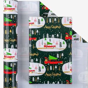 MAYPLUSS Green Christmas Wrapping <b>Paper</b> 17In x 33 Feet Truck Tree Design Gold Foil Gift <b>Wrap</b> for Holiday Crafting - Product Image 2