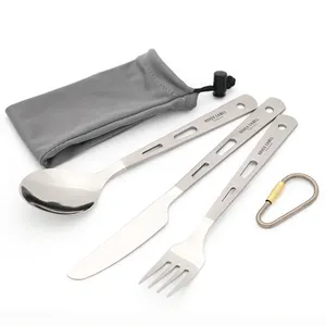 Juego de Cubiertos de Titanio con Cuchara, Tenedor y Cuchillo, con Mosquetón de Titanio, Cubertería para Camping, Vajilla para Exteriores, Spork - Product Image 1