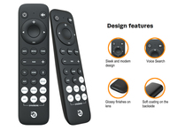 Télécommande universelle RCT1024 OEM personnalisée pour boîtier TV avec fonction vocale, 24 boutons, code fixe, piles AA, portée 10m
