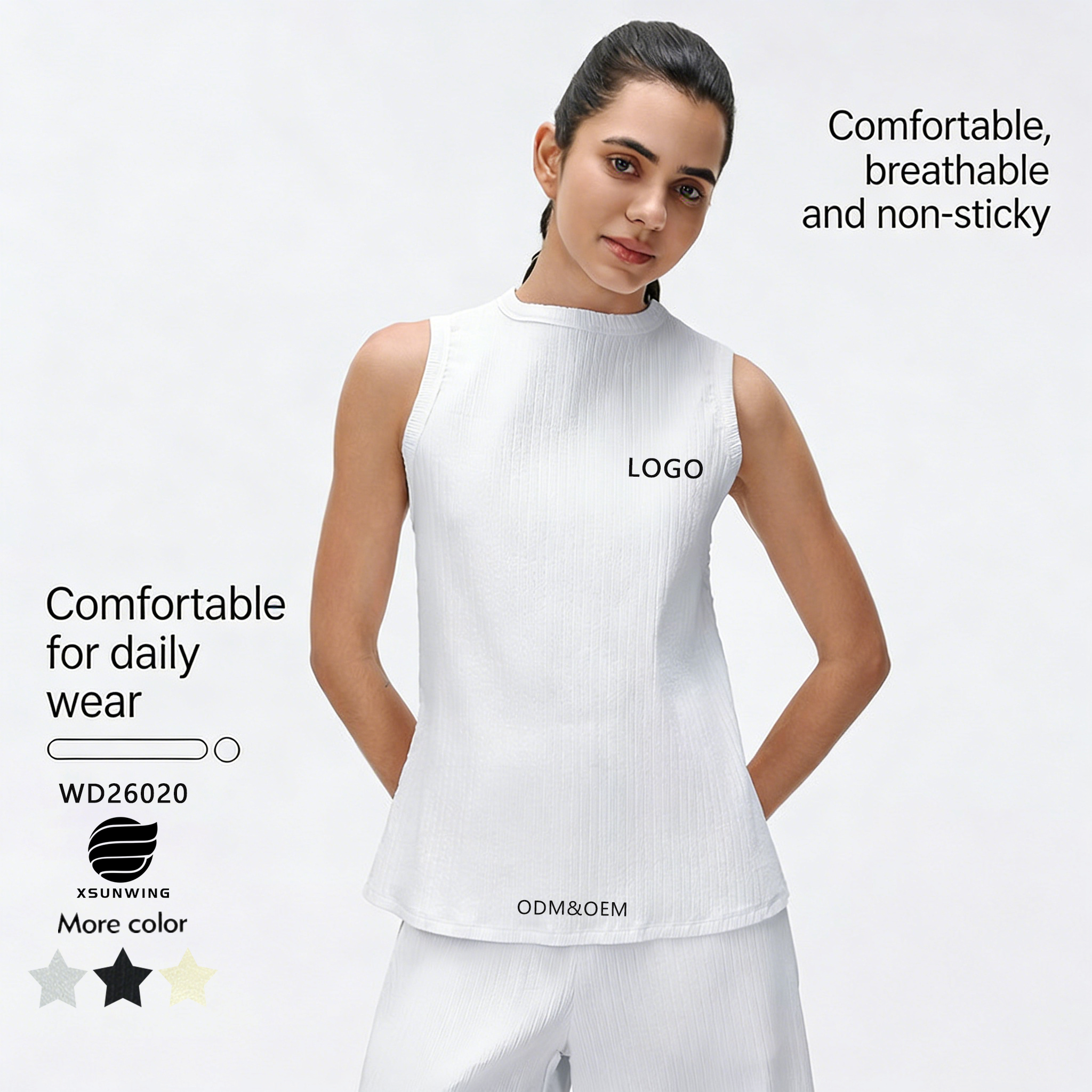 Xsunwing Custom Logo Women's Sports Tank Tops Sleeveless Loose Fit, Exercise, Fitness, Yoga, Running Casual Singlet Vest WD26020