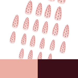 <span class=keywords><strong>Uñas</strong></span> Postizas <span class=keywords><strong>Largas</strong></span> con Forma de Almendra, con Base Rosa Nude Efecto Ojo de Gato y Puntos Rojos Oscuros, <span class=keywords><strong>Uñas</strong></span> Acrílicas para Uso Diario, Fiestas y Bodas - Product Image 3