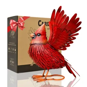 Yeni tasarım Metal Cardinal bahçe heykeller ve heykeller büyük kırmızı kuş açık dekor