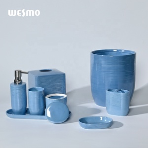 Modern Blue Porcelain Toilet Decoration Eight-piece <strong>Bathroom</strong> Accessories Set Eco-Friendly Ceramic Soap Dispenser Luxury Wesmo - Product Image 5