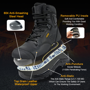 Custom Negro Botas de trabajo S3High-Top cuero genuino impermeable de los hombres de seguridad industrial Botas de trabajo - Product Image 4