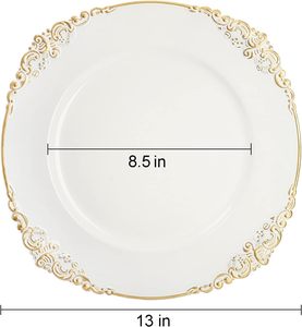 Assiettes de présentation 13 pouces, assiettes de dessert avec bord doré, assiettes de présentation rondes baroques pour dîner, mariage, événements en gros - Product Image 6
