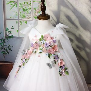 En Yeni Tasarım Çocuk Giysileri Yazlık Kolsuz Çiçek Aplikeli Tül Düğün Partisi Bebek Kız Elbiseleri - Product Image 2