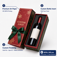 Caja de Regalo Personalizada para Botella de Vino de 750 ml con Etiqueta de Lámina Dorada, Caja de Regalo para Champán Navideña, Tamaño Personalizado OEM ODM al por Mayor