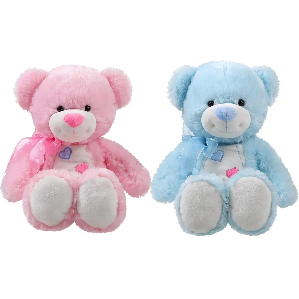 Custom plush stuffed teddy bear factory China various colors pink blue bear plush toy with embroidered heart