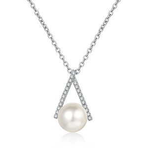 Collar de Plata de Ley 925 con Moissanita y Perla, Colgante en Forma de <span class=keywords><strong>V</strong></span> Invertida con Pavé, <span class=keywords><strong>Cadena</strong></span> para Clavícula, Regalo para Mujer, Joyería de Alta Gama - Product Image 5