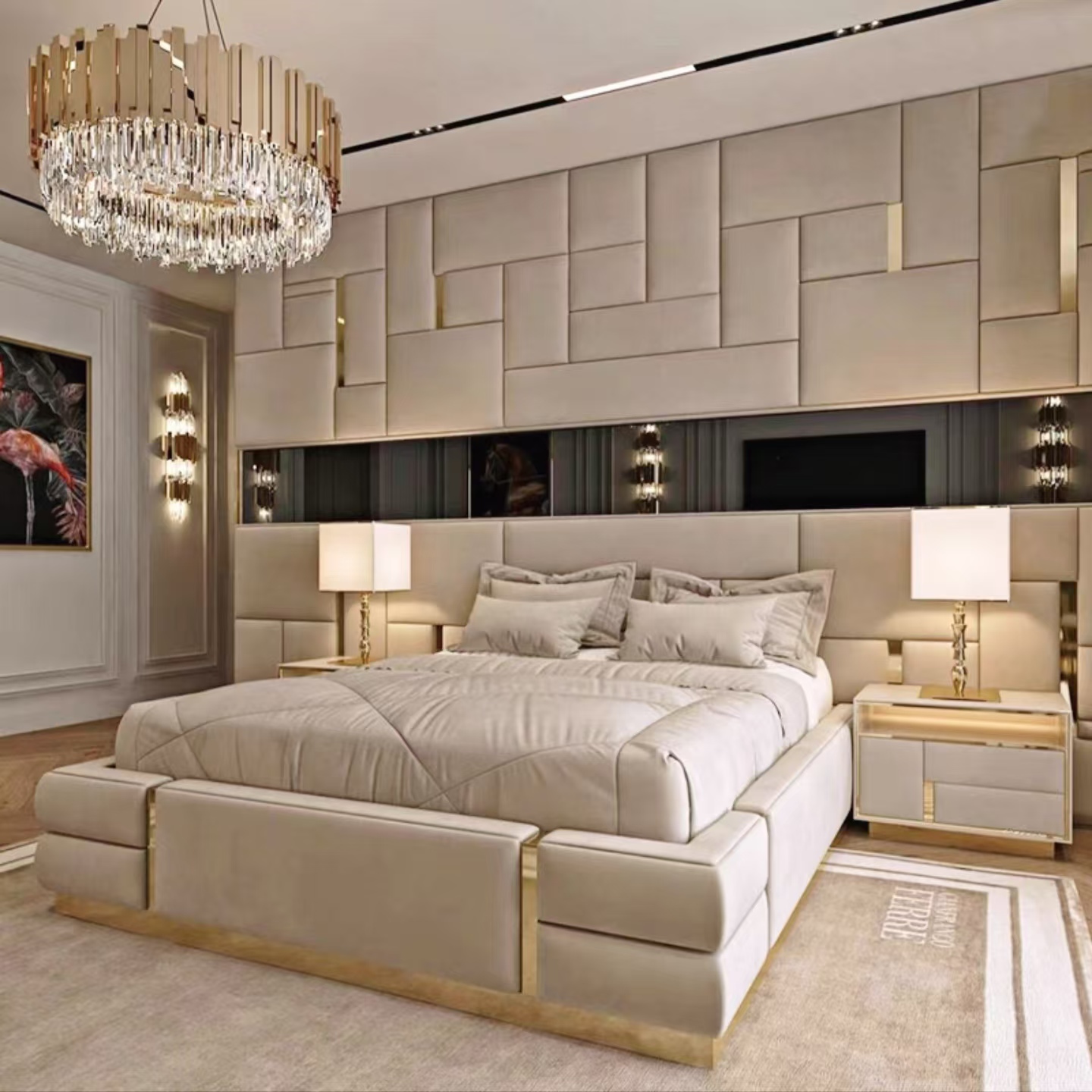 Furnistyle, итальянская новейшая роскошная мебель для спальни, Высококачественная кожаная двуспальная кровать, большая высокая изголовье, роскошная современная кровать размера «King-Size»