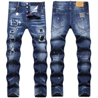 Nouveau jean bleu pour homme, coupe droite élastique, taille brodée, style business, collection automne
