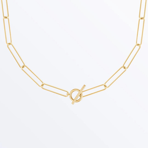 New Fashion Stainless Steel Gold Plated Women Paper Clip Chain <strong>Necklace</strong> with <strong>T</strong> <strong>Bar</strong> Clasp - Product Image 1