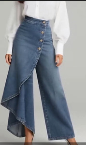 Nuovi <span class=keywords><strong>Pantaloni</strong></span> Slim Fit <span class=keywords><strong>a</strong></span> Gamba Larga in Denim Stampato con Bottoni, Stile Casual in Tinta Unita - Product Image 6