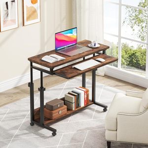 Chariot <span class=keywords><strong>mobile</strong></span> pour ordinateur portable réglable en hauteur, servant de bureau portable pour travailler debout près des canapés et des lits. Avec <span class=keywords><strong>plateau</strong></span> de clavier escamotable. - Product Image 5