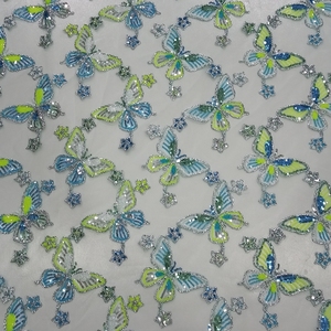 Tissu en maille à sequins brodés à motif Ramage multicolore brillant haut de gamme, respirant, durable et à séchage rapide pour vêtements et décoration intérieure - Product Image 3