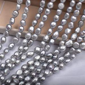 Perles d'eau douce naturelles de forme spéciale baroque 1325, 8-9 mm, gris argenté, pierre en vrac, qualité A, accessoires de bricolage - Product Image 3
