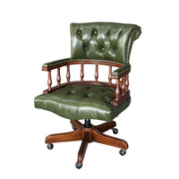 Chaise de bureau pivotante à base en bois massif de style américain avec roulettes, chaise de patron, chaise d'étude rotative et réglable en hauteur.