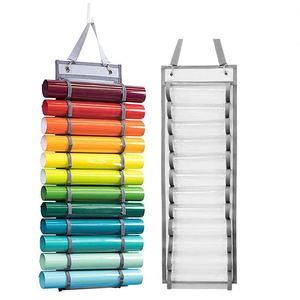 Support de rouleaux de vinyle à 12 compartiments, organisateur avec crochets de porte et sangle, en non-tissé, écologique, pliable, capacité personnalisable, fixation murale pour - Product Image 4